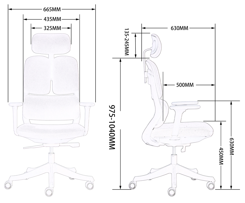 Kích thước chi tiết ghế lưới FMX368TD