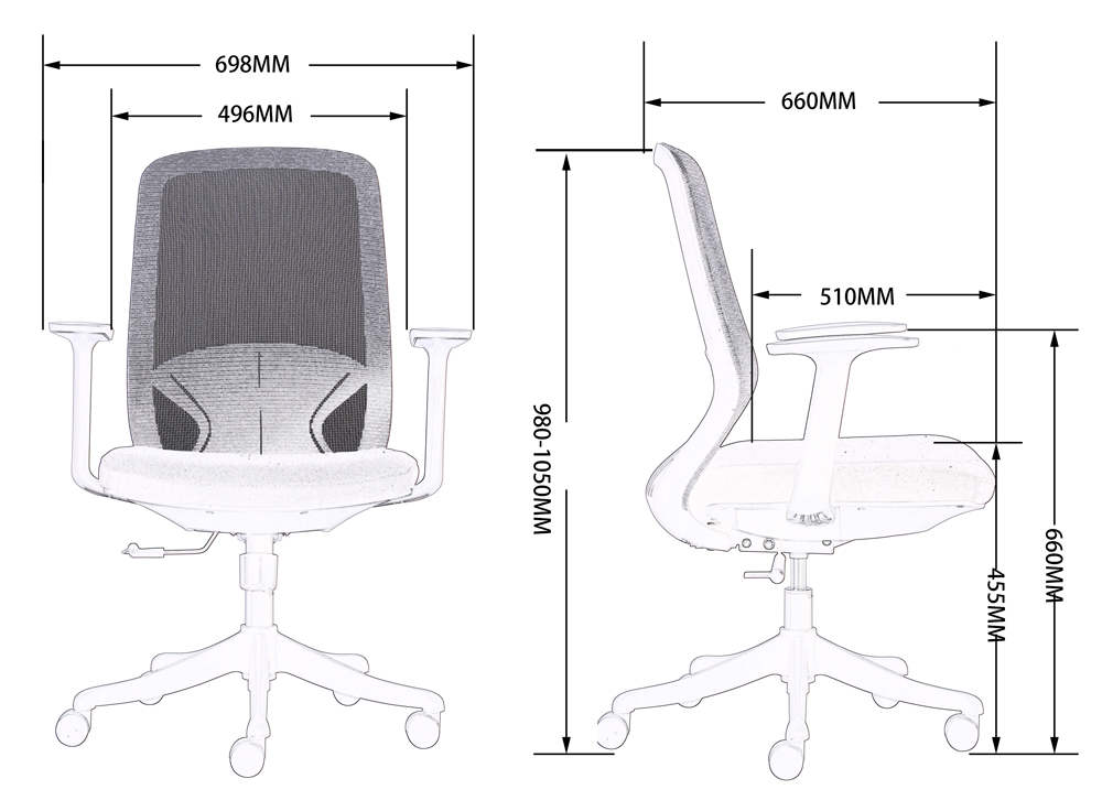 Kích thước chi tiết ghế lưới FMX616