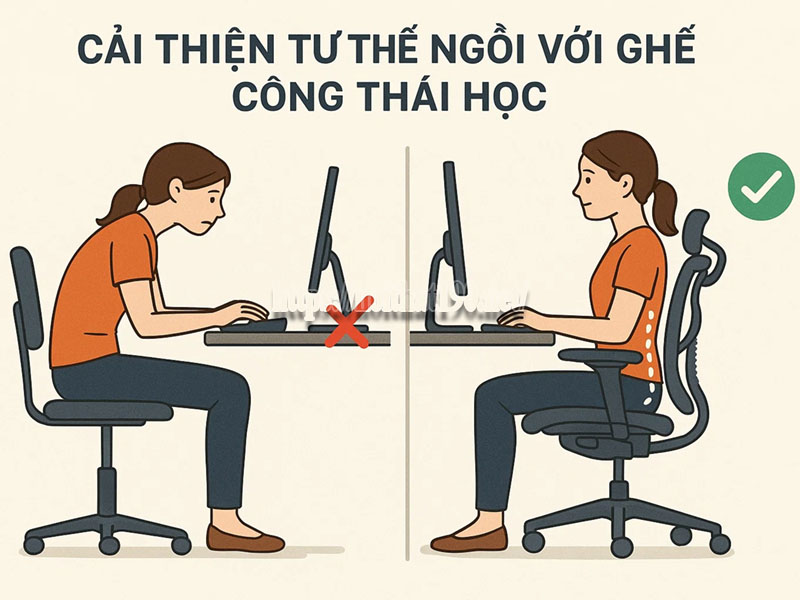 cải thiện tư thế ngồi với ghế công thái học