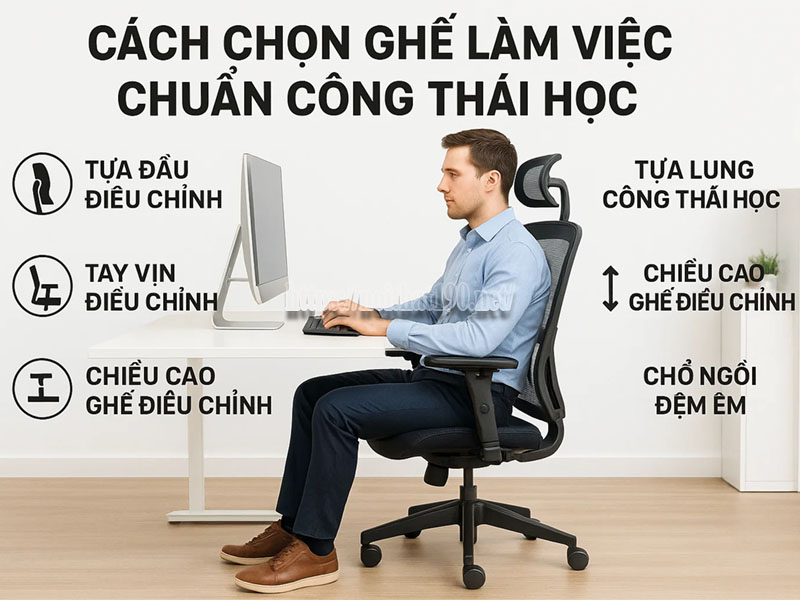 Cách chọn ghế làm việc chuẩn ergonomic