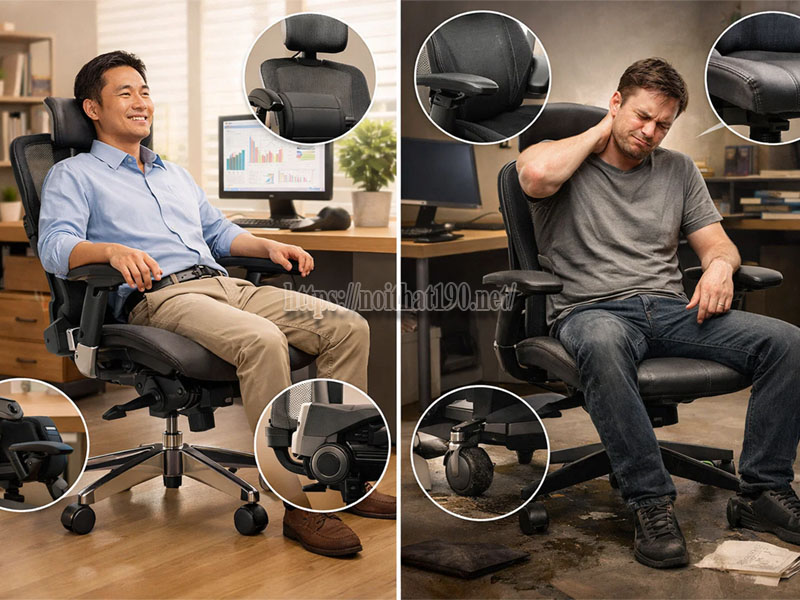 ưu nhược điểm của ghế công thái học chân xoay