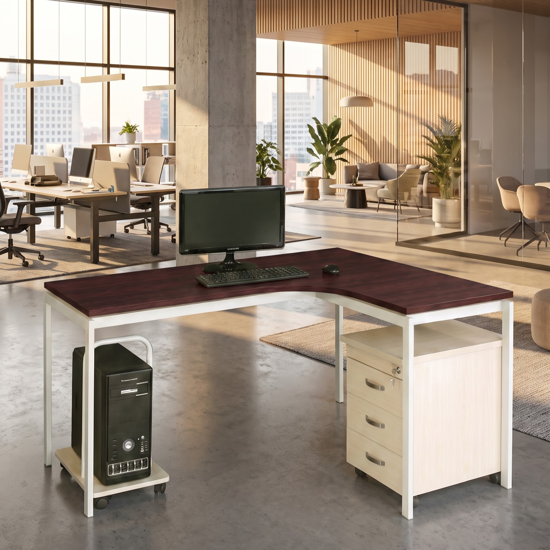 Bàn làm việc mặt lượn chữ L BLP16-CH