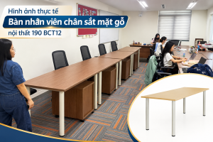 Hình Ảnh Thực Tế Bàn Nhân Viên Chân Sắt Mặt Gỗ BCT12 Nội Thất 190