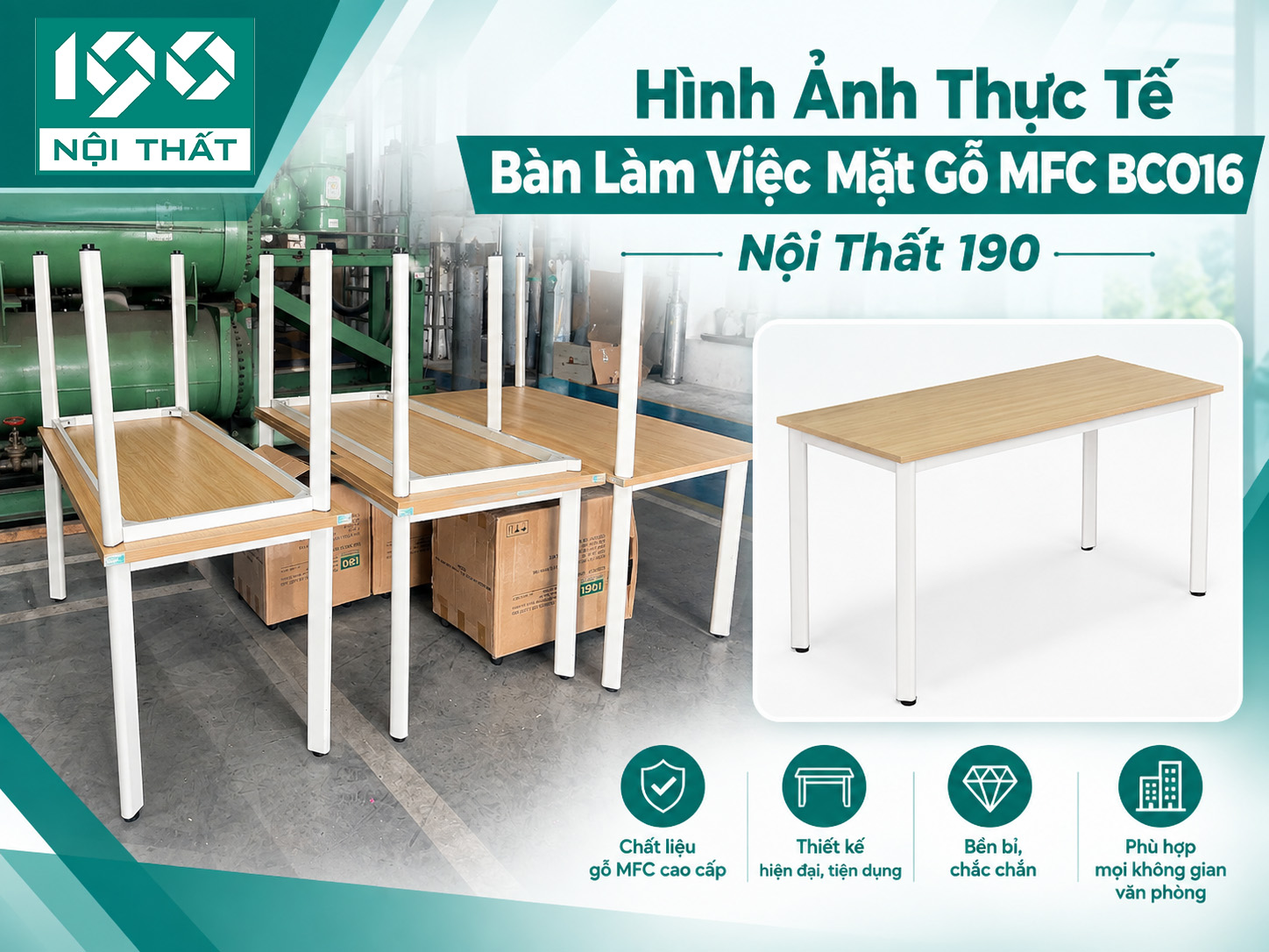 Hình Ảnh Thực Tế Bàn Làm Việc Mặt Gỗ MFC BCO16 Nội Thất 190