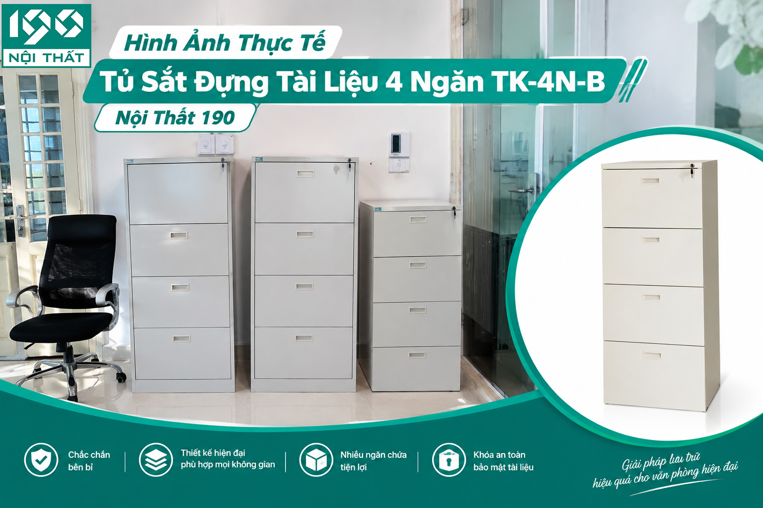 Hình Ảnh Thực Tế Tủ Sắt Đựng Tài Liệu 4 Ngăn TK-4N-B Nội Thất 190