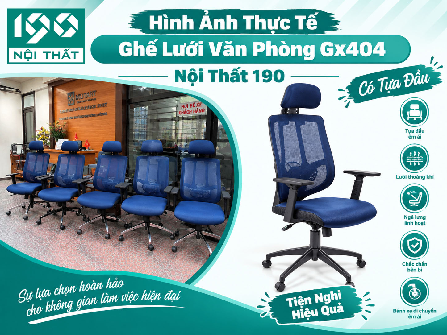 Hình Ảnh Thực Tế Ghế Lưới Văn Phòng GX404 Nội Thất 190 Có Tựa Đầu